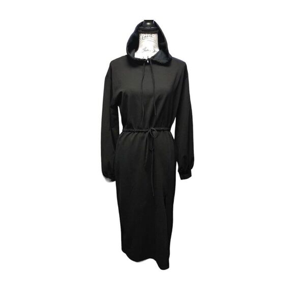 Black Hooded Dress with Drawstring and Front Slit by K Too Sz M - Picture 2 of 8